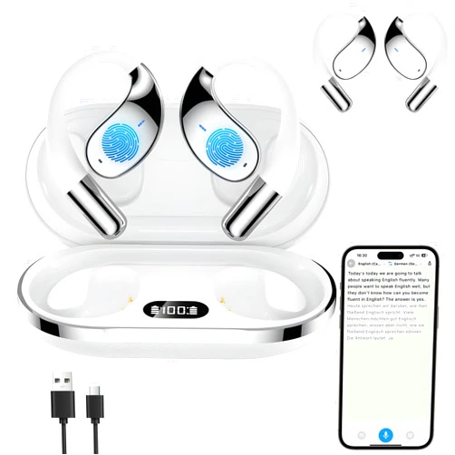 Nuvirez AI Real-Time Translation Earbuds,3-in-1 AI Translator Earbuds with 144 Languages,Two-Way Multi-Mode Language Translating Earbuds,HiFi Sound,Fit iOS and Android,for Travel Business Learning (White)