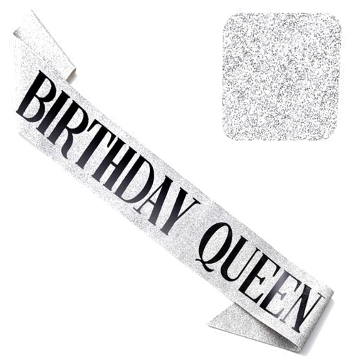 CORRURE 'Birthday Queen' Sash Glitter with Black Foil - Silver Glitter Happy Birthday Sash for Women - Party Favors Supplies and Decorations for Sweet 16, 18th 21st 30th 40th or Any Bday Party