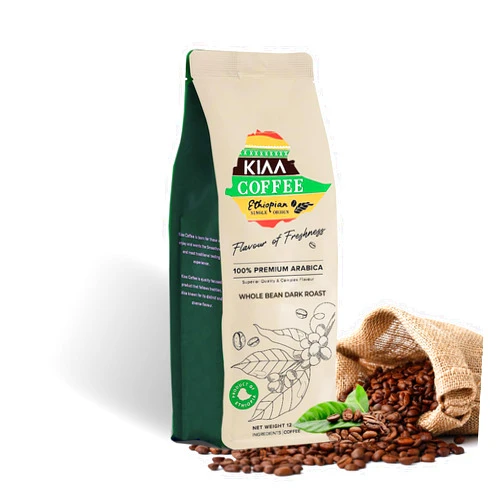 KIAA COFFEE ETHIOPIAN SINGLE ORIGIN Ethiopian Premium Whole Bean Dark Roast Coffee – 100% Organic Arabica Beans, Full-Bodied Bold Flavor, Rich & Smooth Dark Blend, Perfect for Espresso, French Press & Drip Brewing 12 Oz