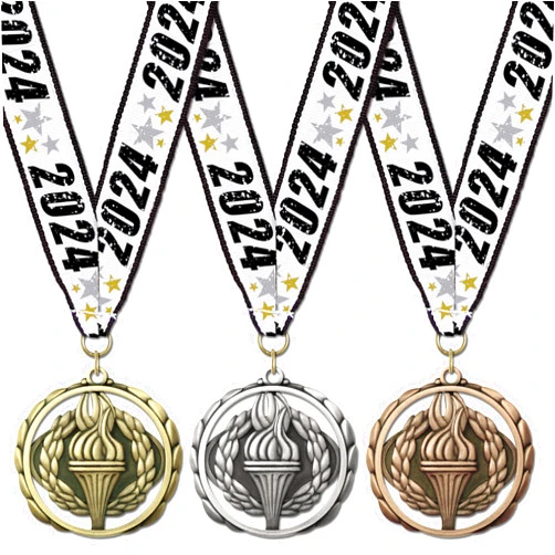 Hodges Badge Company, Inc. Hodges Badge Company Award Medals - Victory Torch - Gold Silver Bronze Medals with 2024 Neck Ribbon