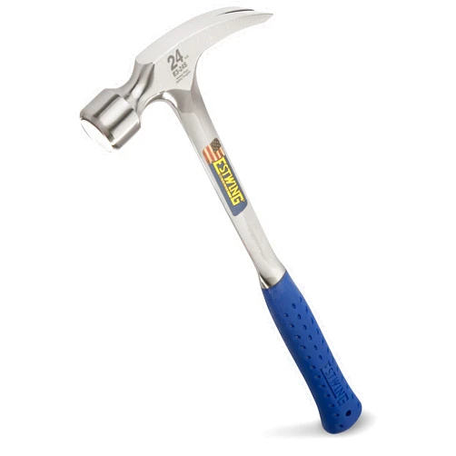 Estwing - ESTE324S Framing Hammer - 24 oz Long Handle Straight Rip Claw with Smooth Face & Shock Reduction Grip - E3-24S Silver