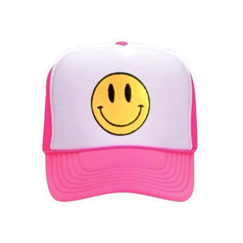 AuroraBTQ Smile Face Trucker Hat, Trendy Cute Preppy Smile Yellow Emoji Patch Embroidered Baseball Cap Snapback Hat, One Size, Women