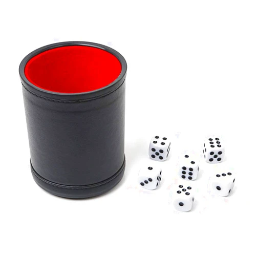 Uieauy Felt Lined Professional Dice Cup - with 6 Dice Quiet for Yahtzee Game (Black-No Lid)