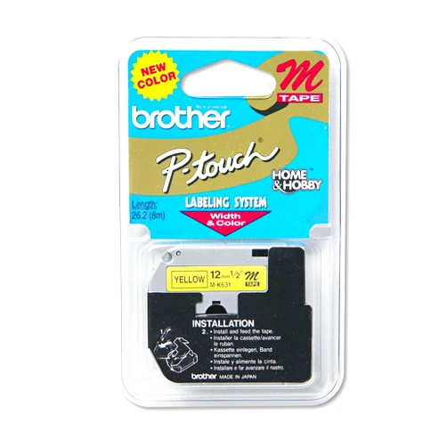 Brother Mk631 M Series Labeling Tape for P-Touch Labelers, 1/2-Inch W, Black On Yellow