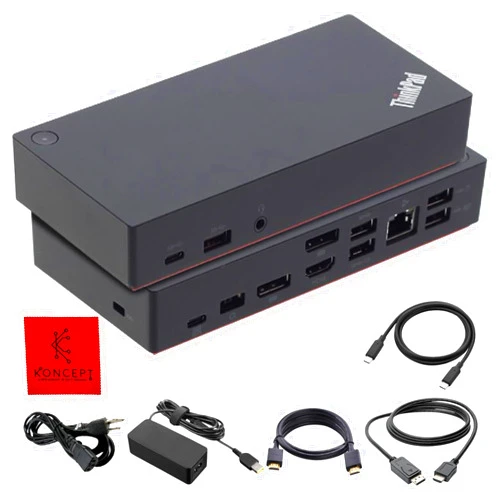 Koncept 40AS0090US Lenovo Thinkpad Dock USB-C Gen 2-1 Year Warranty - with 90W AC Adapter, HDMI, DisplayPort & USB C Cable - Thinkpad Docking Station Dual Monitor (Renewed)