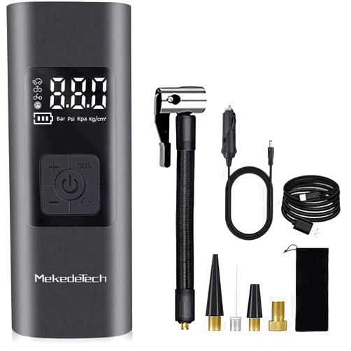 MekedeTech Tire Inflator Air Compressor Portable,Air Pump for inflatables,MekedeTech Rechargeable Battery Powered Electric Bike Air Pump w/Pressure Gauge,150PSI Wireless Pump for Car,Motorcyle,Balls