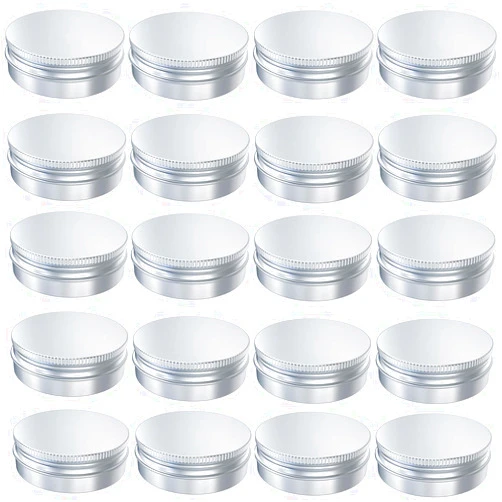 Goiio 20 Pcs 2 Ounce Aluminum Tin Jar, 60 ML Refillable Tin Container, with Screw Lid, for Storing Spices, Candies, Candles, Silver