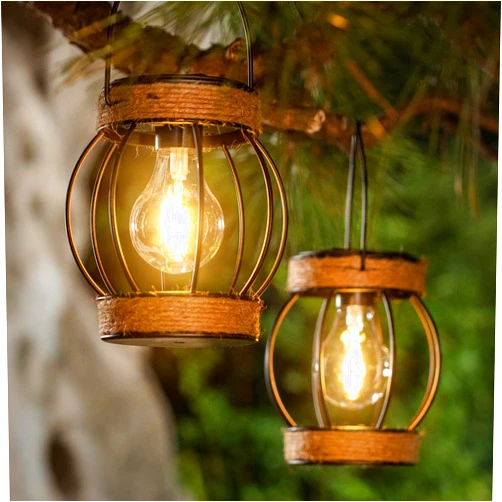 GIBMIDSER Solar Outdoor Lanterns,Hanging Solar Lights Outdoor Waterproof Metal Solar Table Lights Solar Powered Lanterns Decorative Tree Lanterns Outdoor Lamp for Patio Garden Yard Pathway, 2 Pack