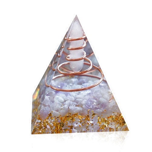 Global Crystal Rose Quartz Point Orgone Pyramid Chakra Reiki Orgonite Pyramid for Positive Energy, Prosperity and Success (Dream Amethyst)