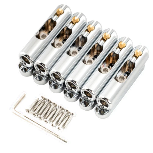 Musiclily Ultra Full Solid Brass Non-tremolo Bridge Individual Single String Bridge with 10mm Separable 6-Saddle and Single Base Plate for Electric Guitar, Chrome