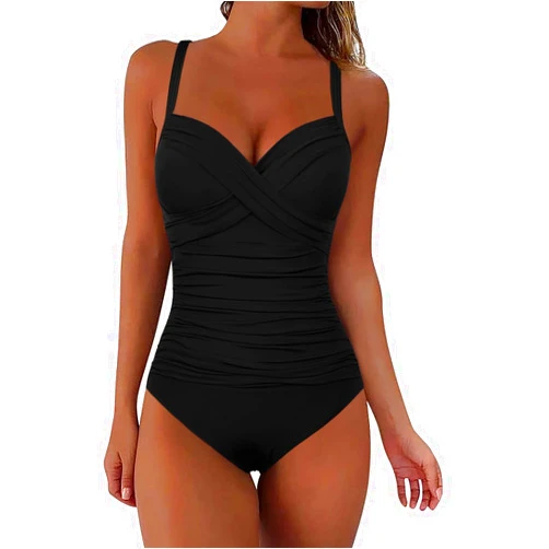Firpearl Women's Underwire One Piece Swimsuits Push Up Supportive Bathing Suit Criss Cross Ruched Tummy Control Swimwear