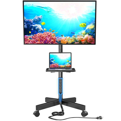 HUANUO Rolling TV Stand with Power Outlet, Mobile TV Stand for 23-60 Inch Flat/Curved LED/LCD/OLED TVs
