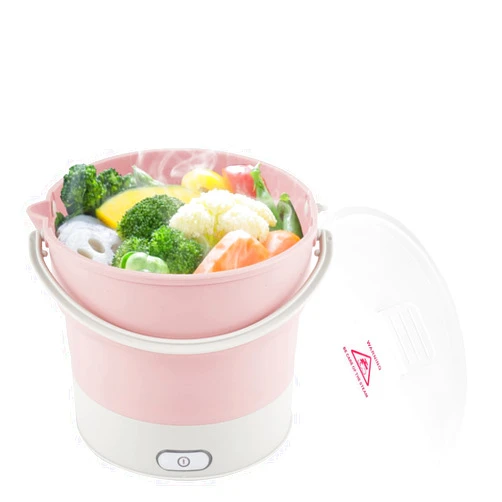 Consfly Foldable Electric Cooker, Mini Collapsible Heating Pot Electric Kettle Water Boiling Pot with Steamer for Travel 100-240V