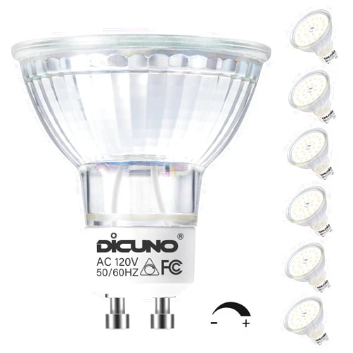 DiCUNO GU10 LED Bulb Dimmable, Daylight White 5000K, 60W Equivalent, High Brightness 700LM, MR16 GU10 LED Bulb for Track Lighting, 6W Light Bulb with 120° Beam for Kitchen, Range Hood, Pack of 6
