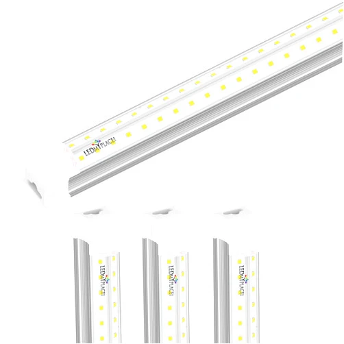 LEDMyplace.com LEDMyplace 60W 8ft T8 V Shape Integrated LED Tube Light, 6500K Daylight Clear, 7200 Lumens, 80>CRI, Clear Lens, ETL Listed Plug and Play Linkable for Warehouse, Supermarket, Pack of 4