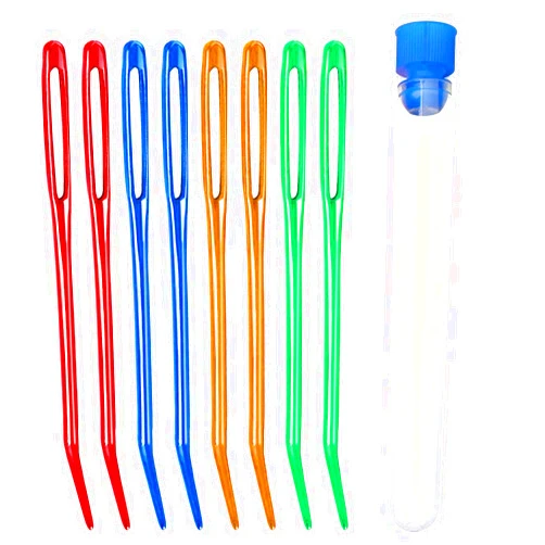 Pimoys 8Pcs Aluminum Tapestry Needle,Large Eyes Blunt Yarn Needles Jumbo Bent Darning Needles Weaving Needles Bent in Box for Knitting Crochet