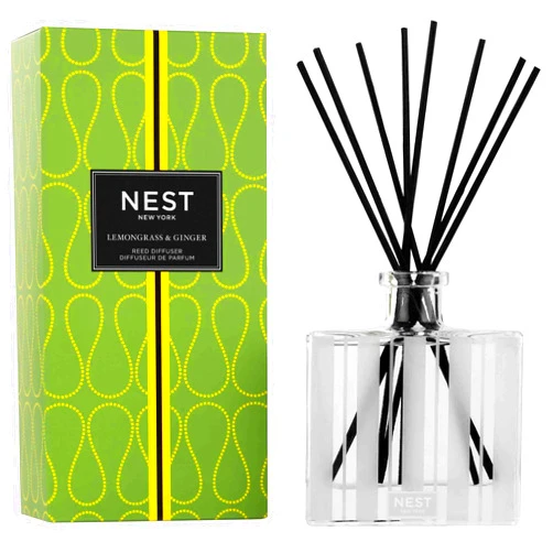 NEST New York Reed Diffuser, Lemongrass & Ginger - 5.9 fl oz - Fragrance for Up to 90 Days - Reusable, Refillable Glass Holder - Includes 8 All-Natural Reed Sticks - Flame Free