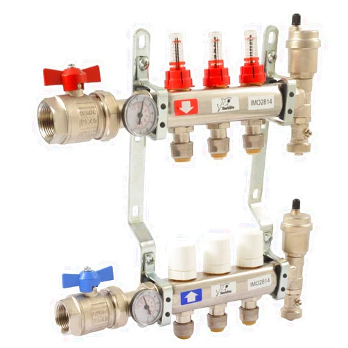 SharkBite 3 Loop Radiant Heating Manifold, Push to Connect Brass Plumbing Fitting, PEX Pipe, PE-RT, 24930