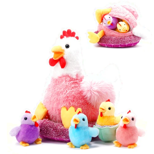 Skylety Chicken Stuffed Animal Plush Toy Egg Laying Hen with Zippered Belly, Hen House and Little Baby Chicks for Christmas Decorations Stuffers Party Supplies(Chic Style)