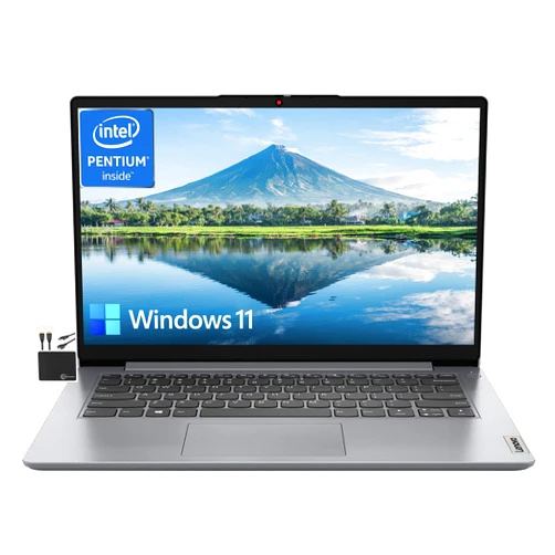 Lenovo IdeaPad 2023 14'' HD Laptop Computer Business,Quad Core Intel Pentium N5030 (Upto 3.1GHz),4GB RAM,128GB eMMC,WiFi,Webcam,10+ Hours Battery,Microsoft 365,Win 11S+MarxsolCables Cloud Grey