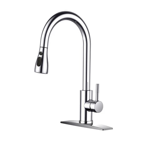 FORIOUS Kitchen Faucet with Pull Down Sprayer Chrome, High Arc Single Handle Kitchen Sink Faucet with Deck Plate, Commercial Modern rv Stainless Steel Kitchen Faucets, Grifos De Cocina
