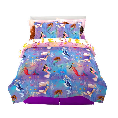 Franco Disney Princess Ariel The Little Mermaid Live Action Movie Ariel Kids Bedding Super Soft Comforter and Sheet Set with Sham, Full, (100% Official Licensed Product)