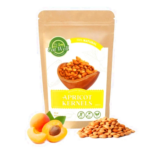 EAT WELL PREMIUM FOODS Eat Well Bitter Apricot Kernels 16 oz (1 lb), 100% Natural Whole Raw Apricot Seeds, Sun Dried, Gourmet Ingredients, Spices and Seasonings for Cooking, Large Size Bulk in Resealable & Recyclable Pack
