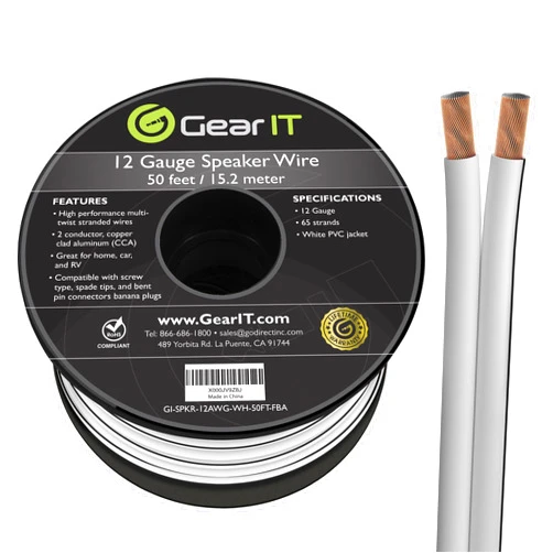 GearIT 12AWG Speaker Wire, GearIT Pro Series 12 AWG Gauge Speaker Wire Cable (50 Feet / 15.24 Meters) Great Use for Home Theater Speakers and Car Speakers White 12AWG 50 Feet (White)