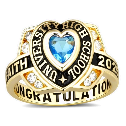 Ccjcinata Custom Heart Shape Class Ring for Women - High School Graduation 925 Sterling Silver Ring with Cubic Zirconia Birthstone - Size 5-15