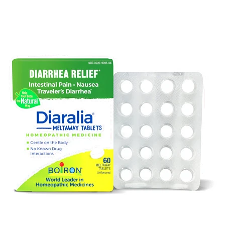 Boiron Diaralia Tablets for Diarrhea Relief, Gas, Bloating, Intestinal Pain, and Travler's Diarrhea - 60 Count