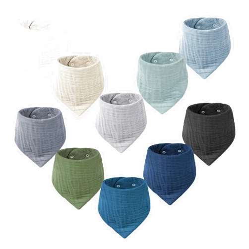 Konssy Muslin Baby Bibs 10 Pack Baby Bandana Drool Bibs 100% Cotton for Unisex Boys Girls, 10 Solid Colors Set for Teething Drooling