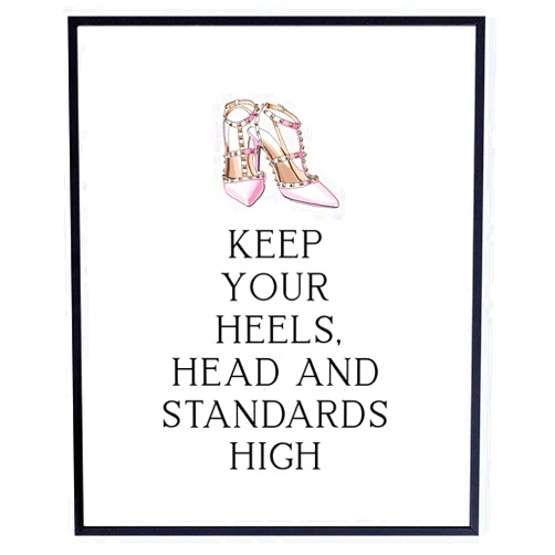 YELLOWBIRD ART & DESIGN Designer Shoes Art Print - Inspirational Quotes Wall Art - Glam Wall Decor Motivational Gifts for Women - High Fashion Design - Luxury Room Decoration - Bathroom, Living Room, Girls Teens Bedroom