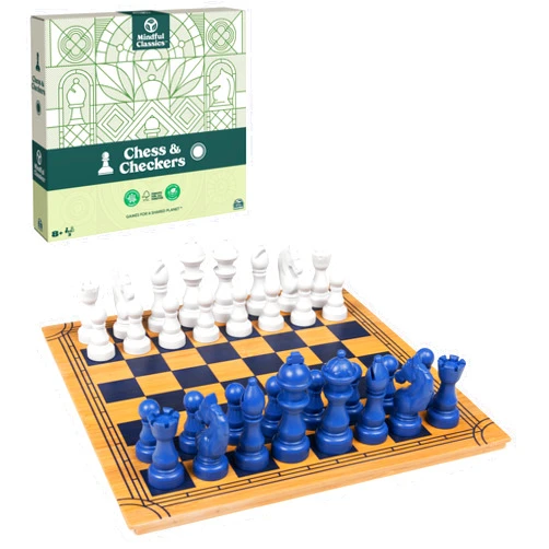 Mindful Classics Chess Checkers Board Game Set with Bamboo Wooden Box Family Board Games Eco-Friendly Gift, for Adults and Kids Ages 8 and up