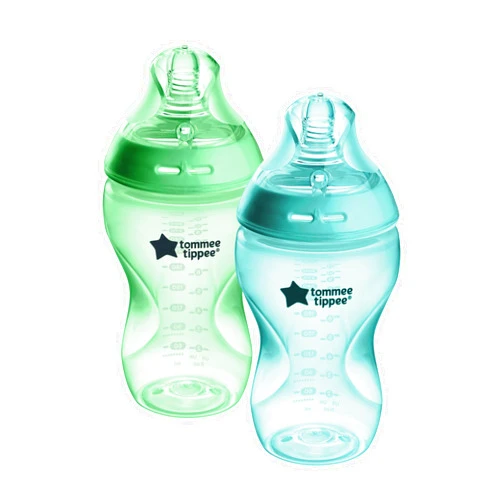 Tommee Tippee Natural Start Baby Bottle, 11oz, Thicker Feed, Breast-Like Nipple for Babies 6 Months+, Fiesta Colorful Bottles, Green and Teal, 2 Count