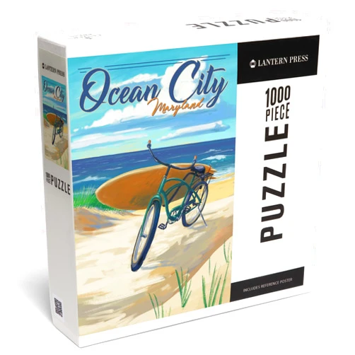 Lantern Press 1000 Piece Jigsaw Puzzle, Ocean City, Maryland, Beach Cruiser on Beach