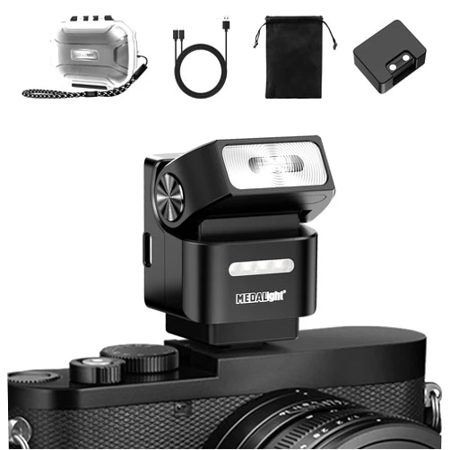 MEDALight F2 Mini Camera Flash 2.4GHz Wireless Off-Camera Flash for Canon/Sony ZV1/Fuji/Nikon/Ricoh Gr3/Digital Camera/Hot Shoe Flash for DSLR Camera/Magnetic Base & 10m Remote Control(Black).
