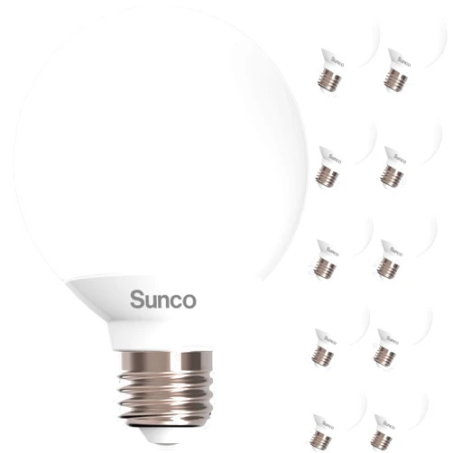 Sunco Lighting Sunco 10 Pack Vanity Globe Light Bulbs G25 LED for Indoor Mirror Living Area, CRI92 3000K Warm White, Dimmable 450 Lumens, 6W, E26 Base, Round Frosted Classic Ambient Decorative Bulb - UL