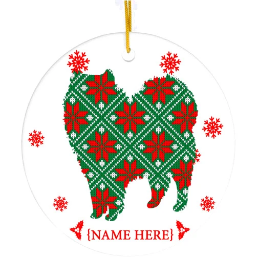 Mickaa Personalizable Samoyed Dog with Bow Christmas Ornament, Dog Themed Christmas Ornaments , X-mas Decoration, Christmas Ornaments Craft Gifts, Ornaments for Pet Lovers