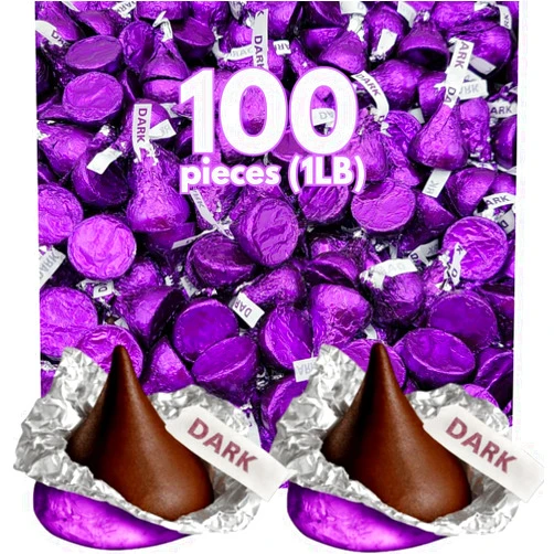 Sweetsome Hersheys Kisses Special Dark Mildly Sweet Chocolate Candy – Individually Wrapped in Purple Foils - Bulk Pack - 1 Pound (Pack of 1)