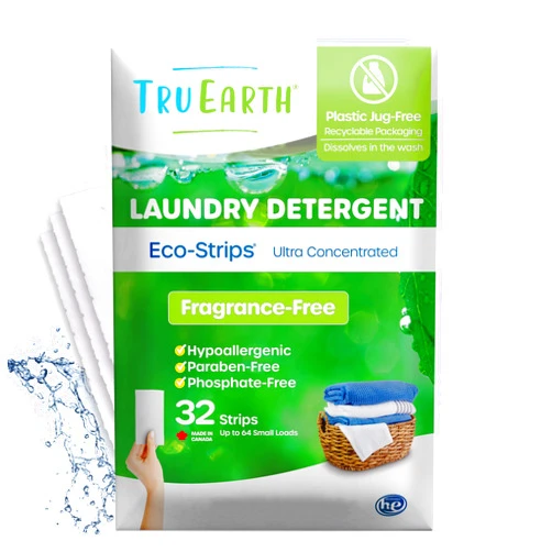 Tru Earth Compact Dry Laundry Detergent Sheets, Unscented - Up to 64 Loads (32 Sheets) - Paraben-Free - Original Eco-Strip Liquidless Laundry Detergent, Travel Laundry Sheets