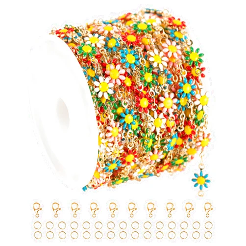 KYUNHOO 16.4 Feet Colorful Flowers Chain for Jewelry Making Gold Plated Brass Chain for Women Jewelry Chain Bulk with Jump Rings Lobster Claps Jewelry Findings