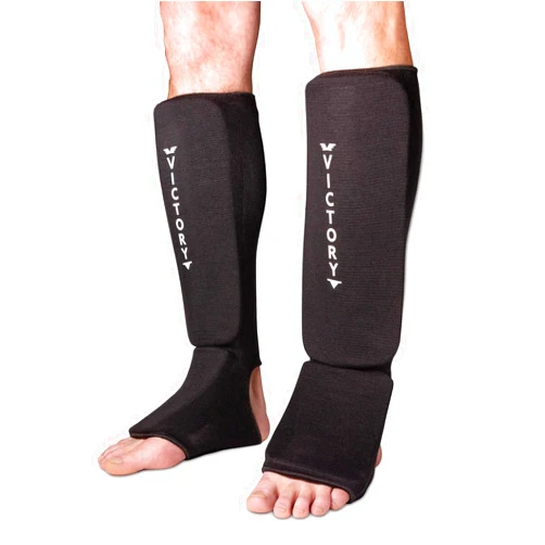 Victory Martial Arts Cloth Shin & Instep Padded Guards - Kickboxing, Muay Thai Sparring Protective Leg Shin Foam for Kids and Adults (Pair)
