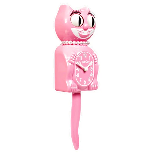 Kit Cat Klock Kit-Cat Klock® Limited Edition Pink Satin Lady with Pearl Necklace - Cat Clock with Moving Eyes & Tail, Battery Operated Wall Clock, Made in USA