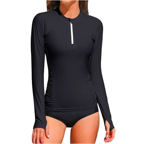 ATTRACO Women Rash Guard Long Sleeve Swimsuits UV UPF 50+ Zipper Swim Shirt Quick Dry Sun Shirts