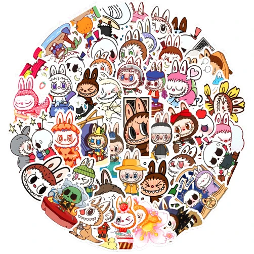 RUBANG 50pcs Labubu Cartoon Stickers for Teen Water Bottle, Cool Terror Labubu Waterproof Vinyl Decal for Kids Adult Girl Laptop Skateboard Phone Guitar Travel Case Bike