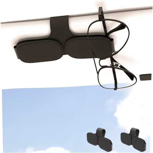 BFXM Sunglass Holder for Car Accessories, Leather Magnetic Sunglasses Holder, Eyeglass Hanger Clip Double Clip for Car Visor, Car Sun Visor Ticket Card Clip