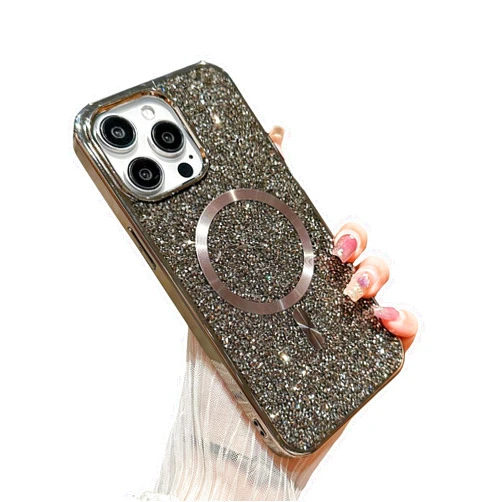 Caseative for iPhone 16 Case,Glitter Bling Sparkling Magnetic Compatible with MagSafe Wireless Charging (Grey,16)