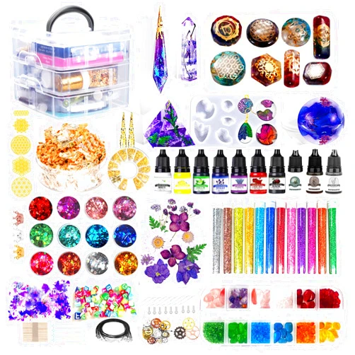 JILLSKY Resin Kit - Complete Resin Kits and Molds Set, 125pcs Resin Jewelry Making Kit for Beginners with Sphere, Pyramid, Crystal Molds & Epoxy Supplies for DIY Crafts