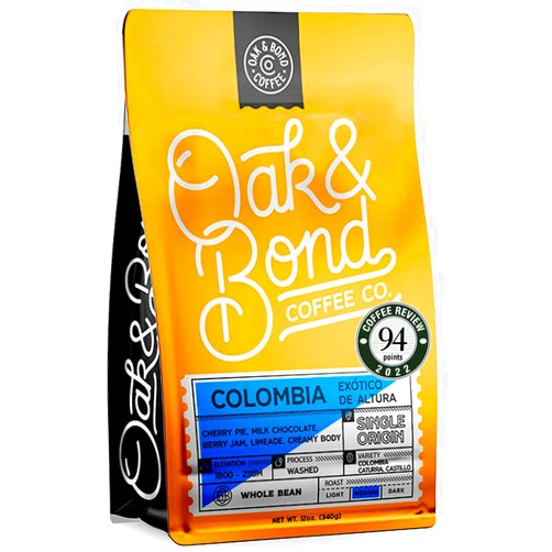 Oak & Bond Coffee Co. Colombia Single Origin Coffee, Medium Roast, 100% Arabica, Whole Bean -12 oz. Bag