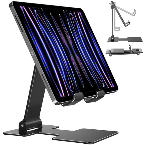 Anozer Tablet Stand,Adjustable Tablet Holder for Desk,Foldable Aluminium for iPad Stand Dock Holder for iPad Air 5/4/Mini 6/Mini 5/10.2/Pro 12.9/Pro 11,Portable Monitor,Surface (4-13 inch)-Black